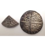 Edward I silver hammered penny, Canterbury mint, with silver cut halfpenny of Henry III (2). P&P