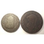 Two Druids Head Parys mining tokens - penny and halfpenny. P&P Group 0 (£5+VAT for the first lot and