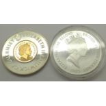 Virgin Islands 1985 twenty dollar and a Guernsey bimetallic one pound coin (2). P&P Group 0 (£5+