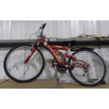 Red Apollo excelle full suspension mens bike, 18 Shimano gears and 14 inch frame. Not available