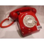 Red 1960/1970s style rotary telephone, compatible with modern telephone banking and any standard