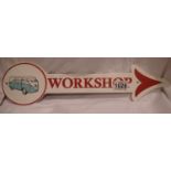 Cast iron Volkswagen garage arrow, W: 45 cm. P&P Group 1 (£14+VAT for the first lot and £1+VAT for