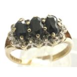 9ct gold ring set with diamonds and sapphires, size K, 2.0g. P&P Group 1 (£14+VAT for the first