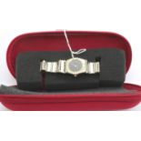 Omega Constellation ladies wristwatch, gold and steel cased with graduated bracelet, black dial with