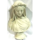 Marble sculpture of the veiled lady by Chatsworth Pottery Arts Studio, H: 36 cm. No chips, cracks or