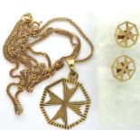 18ct gold Maltese Cross pendant necklace and a pair of earrings, combined 5.8g. P&P Group 1 (£14+VAT