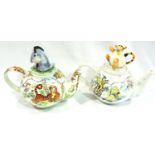 Cardew design Disney teapots; Winter Pooh and Summer Pooh, H: 19 cm. No cracks, chips or visible