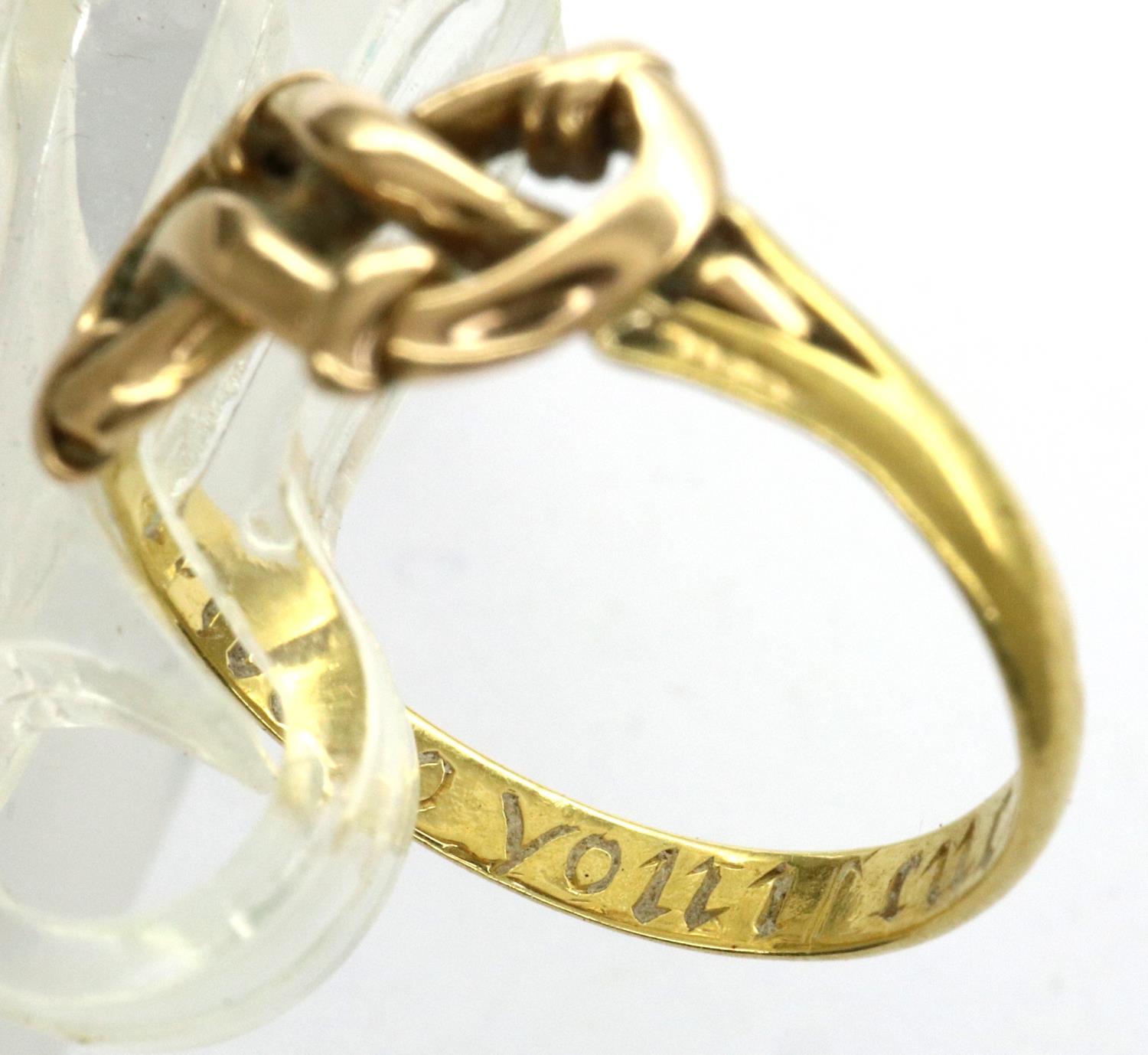 Unmarked, presumed 18ct gold ring bearing inscription to the shank, size L/M, 2.3g. P&P Group 1 (£ - Image 4 of 4