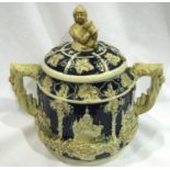 German stoneware twin handled ornate lidded pot, H: 30 cm. P&P Group 3 (£25+VAT for the first lot