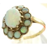 9ct gold opal set cluster ring, size P, 3.7g. P&P Group 1 (£14+VAT for the first lot and £1+VAT
