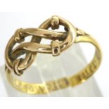 Unmarked, presumed 18ct gold ring bearing inscription to the shank, size L/M, 2.3g. P&P Group 1 (£