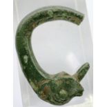 Medieval bronze zoomorphic dog ring pin, D: 22 mm. P&P Group 0 (£5+VAT for the first lot and £1+