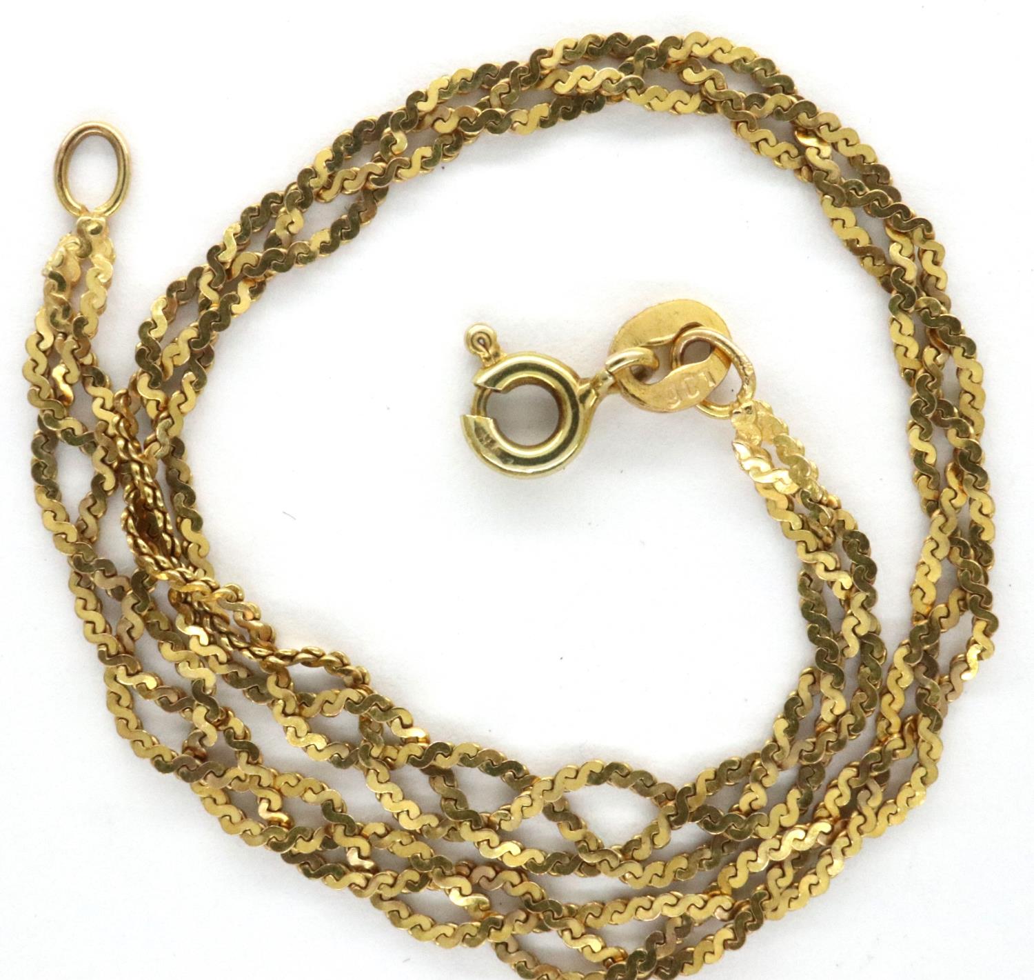 9ct gold rope chain, L: 19 cm, 2.1g. P&P Group 1 (£14+VAT for the first lot and £1+VAT for