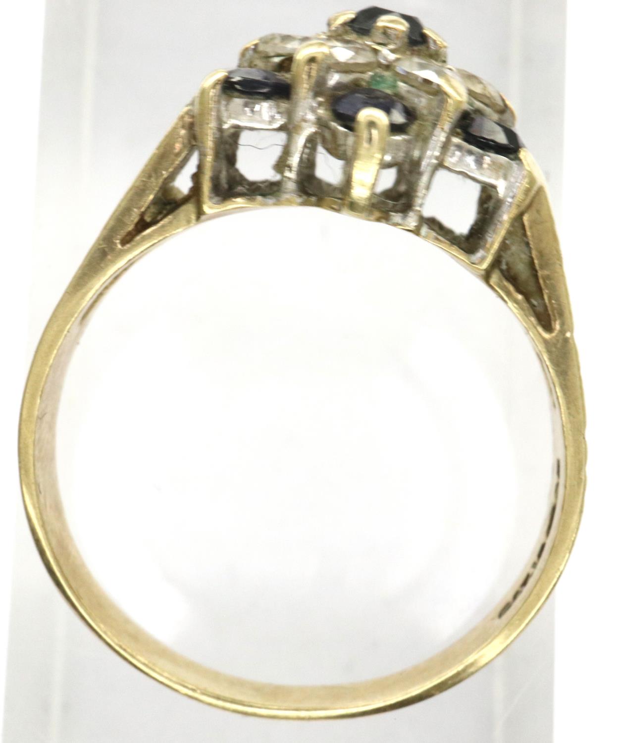 9ct gold flower ring set with sapphires and CZ, size R, 3.6g. P&P Group 1 (£14+VAT for the first lot - Image 2 of 3