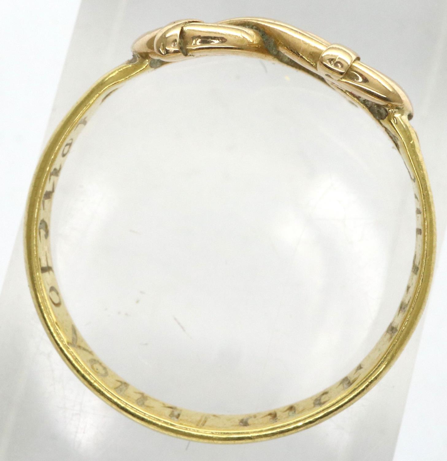 Unmarked, presumed 18ct gold ring bearing inscription to the shank, size L/M, 2.3g. P&P Group 1 (£ - Image 2 of 4