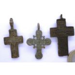 Crusades three Pilgrim talismans/crosses, early Christian devices, largest L: 40 mm. P&P Group 0 (£