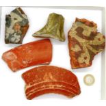 Ceramic Samian ware and tiles, Roman to Medieval, largest L: 120 mm. P&P Group 0 (£5+VAT for the