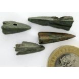 Four Roman bronze arrowheads, D: 30 mm. P&P Group 0 (£5+VAT for the first lot and £1+VAT for