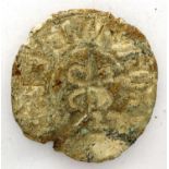 Medieval lead working seal, floral design, D: 28 mm. P&P Group 0 (£5+VAT for the first lot and £1+