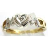 9ct gold stone set MUM ring, size J, 1.8g. P&P Group 1 (£14+VAT for the first lot and £1+VAT for