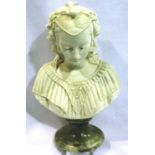 Alabaster Bust sculpture of a lady on a marble plinth by Arnaldo Giannelli signed, H: 25 cm. No