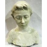 Italian ceramic bust of St John the divine, H: 38 cm. Age related crazing, but no cracks, chips or