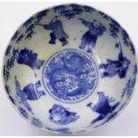 A Qianlong marked large bowl, the body and reservoir decorated with figures, flora and a dragon in