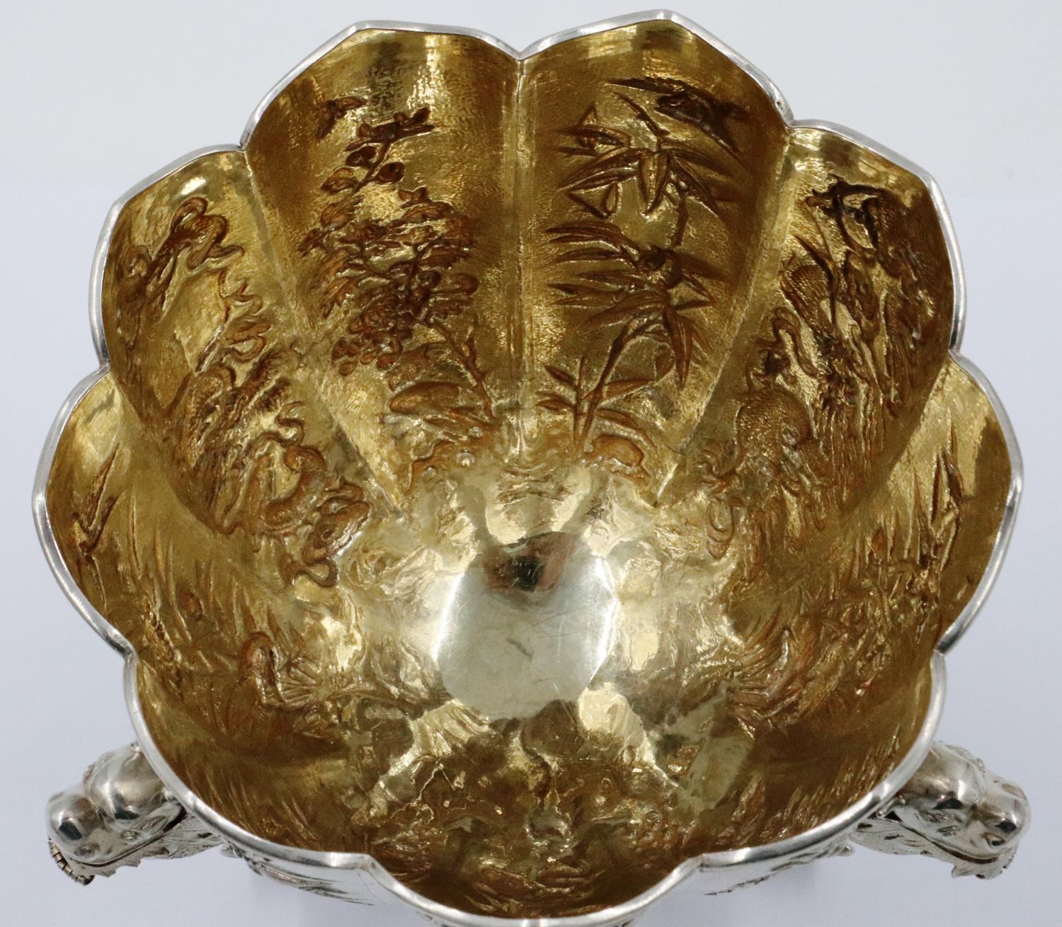 An excellent late 19th century Wang Hing silver presentation bowl, of lotus form with wave-edge rim, - Image 5 of 7