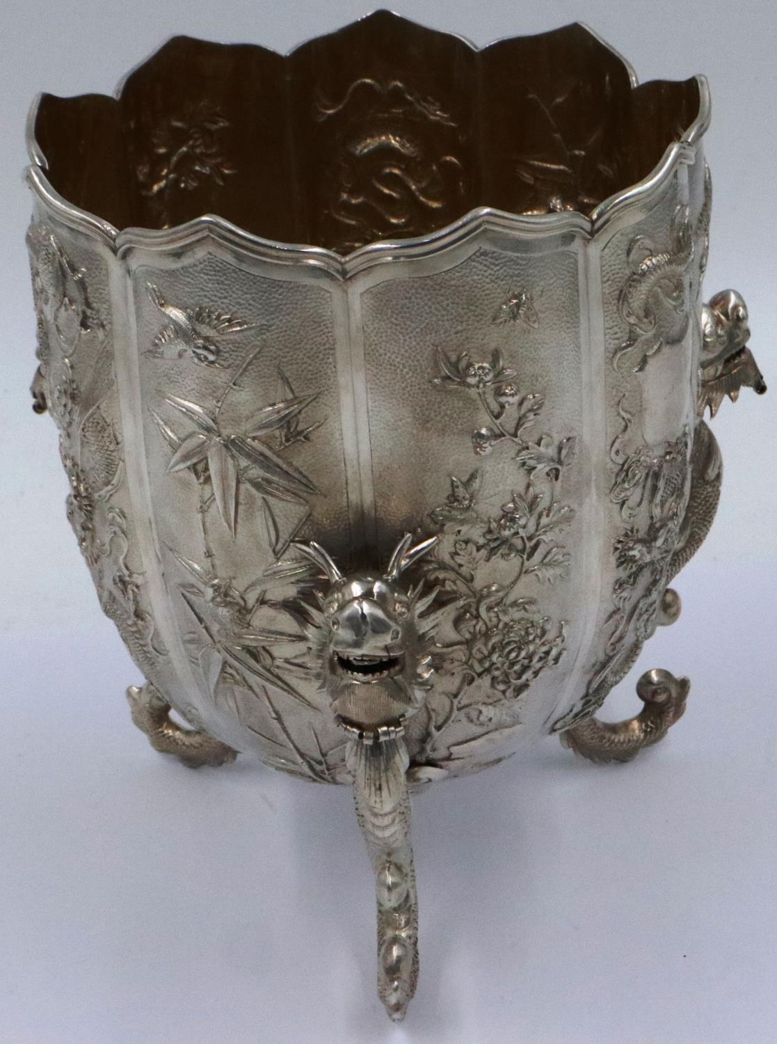 An excellent late 19th century Wang Hing silver presentation bowl, of lotus form with wave-edge rim, - Image 3 of 7