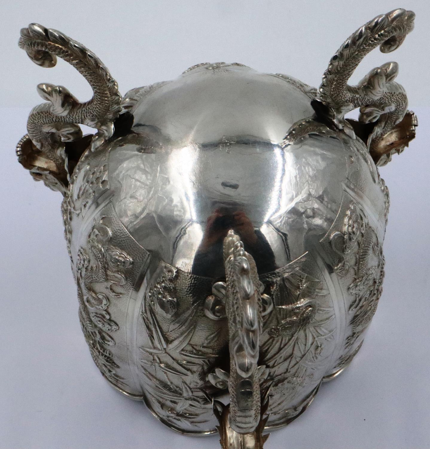 An excellent late 19th century Wang Hing silver presentation bowl, of lotus form with wave-edge rim, - Image 6 of 7