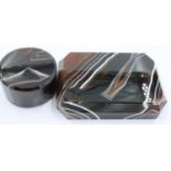 A large polished manao banded brown agate block with bevelled edges, 9 x 6 x 2 cm H, together with a