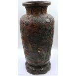 A large 19th century bronzed terracotta floor vase, having Shibayama type design autour of trees