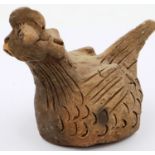 A Ming Dynasty zoomorphic clay rooster ornament, its features incised and applied, L: 13 cm, H: 11