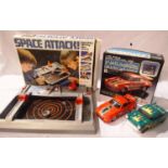 1980s Space Attack game, Porsche radio controlled car and another. P&P Group 3 (£25+VAT for the