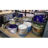 Mixed paints including new Cuprinol nine litre. Not available for in-house P&P