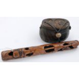 A Japanese Meiji period carved wood single-case inro, set with a bronze coin and with a carved