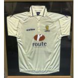 Cheshire Womens cricket with Exito shirt (Route), framed, 88 x 101 cm. P&P Group 1 (£14+VAT for