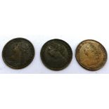 Three bronze Queen Victoria farthings. P&P Group 0 (£5+VAT for the first lot and £1+VAT for
