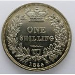 1855 Queen Victoria silver shilling. P&P Group 0 (£5+VAT for the first lot and £1+VAT for subsequent