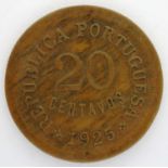 1925 twenty Centavos, Portugal. P&P Group 0 (£5+VAT for the first lot and £1+VAT for subsequent