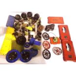 Selection of Meccano pieces including military, three Mamod steam engine base plates, one