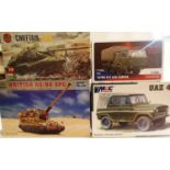 Four 1/72 scale military kits to include Trumpeter AS90 SPG, Airfix Chieftain tank, Armada Hobby