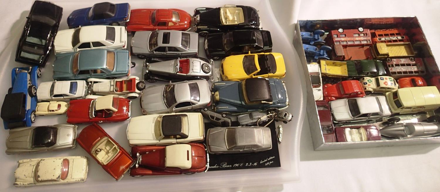 Selection of forty die-cast vehicles, mostly Mercedes Benz, various makes including Dinky, mostly in