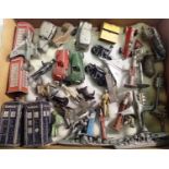 Selection of mostly Dinky Toys to include miniature cars, phone boxes, police boxes, petrol pumps,