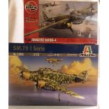 Two 1/72 scale German WWII Aircraft kits to include Airfix Junkers JU88A-4 and Italeri S.M79 1