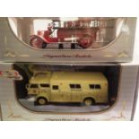 Two signature model 1/43 scale fire engines 1926 Ford model T fire truck and 1960 Mack C rescue box,