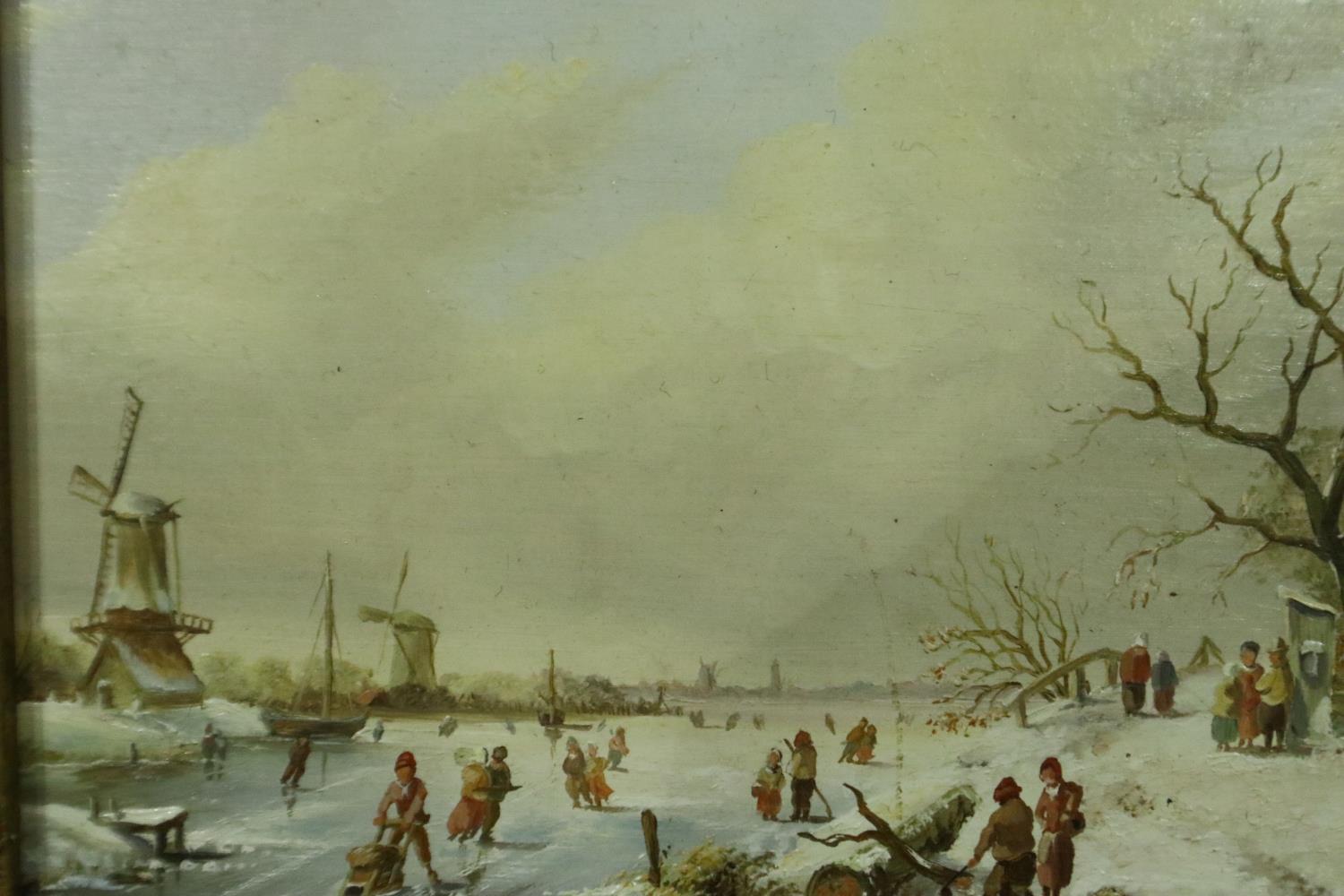 Late 19th / early 20th century Dutch school oil on board, winter scene, unsigned, 13 x 10 cm. P&P