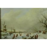 Late 19th / early 20th century Dutch school oil on board, winter scene, unsigned, 13 x 10 cm. P&P