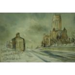 Brian Richard Entwistle (20th century): watercolour, St James Church From Upper Parliament Street,