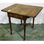 A 19th century walnut Pembroke table, with drop leaves and single drawer, 89 x 69 x 73 cm H, (open).